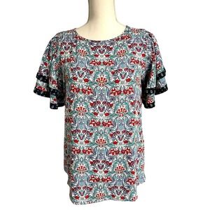 LOFT Colorful Patterned Short Sleeve Blouse Women's Small